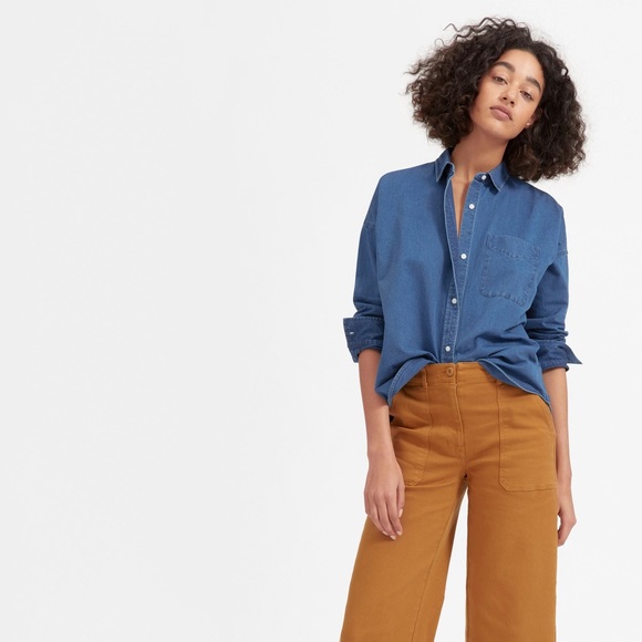 Everlane The Square Jean Denim Button Down Shirt in Dark Indigo Wash Size XS - Picture 2 of 12